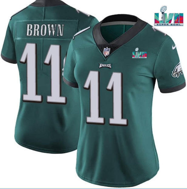 Women's Philadelphia Eagles #11 A.J. Brown Green Super Bowl LVII PatchVapor Untouchable Limited Stitched Football Jersey(Run Small)